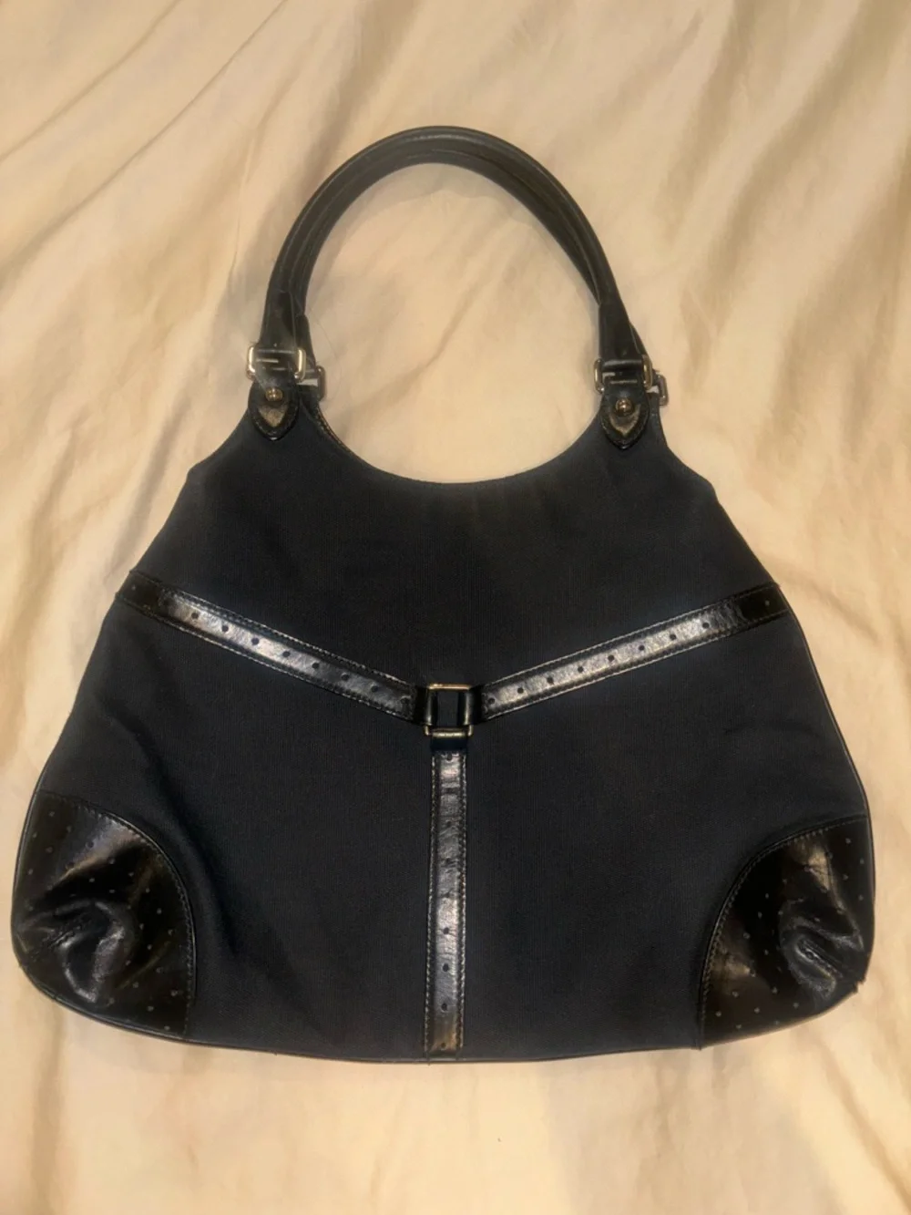 Authentic GUCCI Interlocking G Canvas Leather Handbag Black 114873 Vintage - Picture 2 of 5